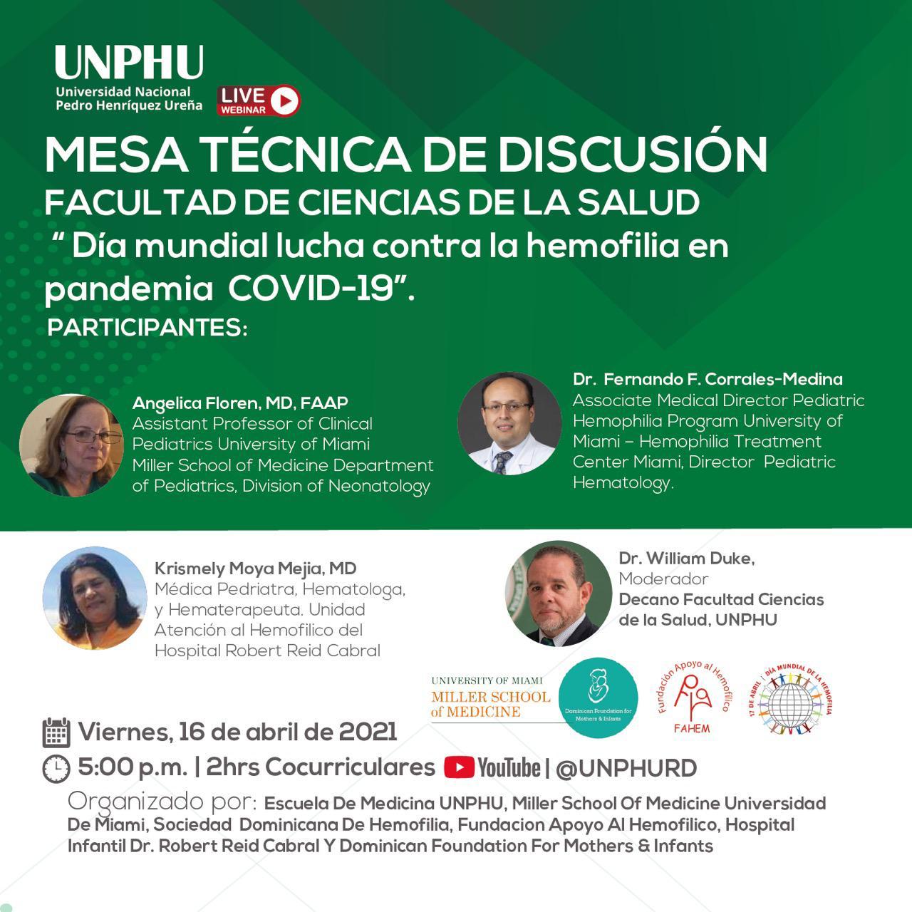 Mesa Técnica de Discusión: Día Mundial de lucha contra la hemofilia en pandemia y covid19