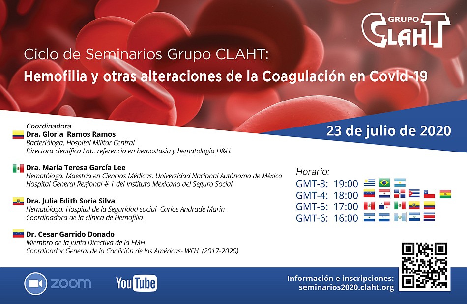 Seminario en línea 23-jul: Hemofilia y otras alteraciones de la Coagulación en Covid-19